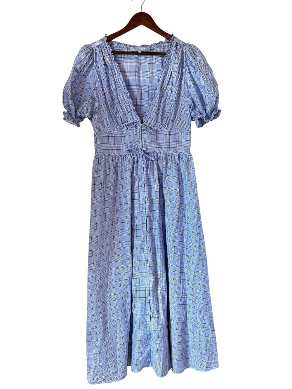 Hill House Home Sabrina Dress Blue Plaid Puff Sleeve Midi Dress Size M